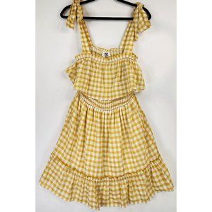 Made With Love Dress Womens  Small Yellow Check Smock Sleeveless Knee Length